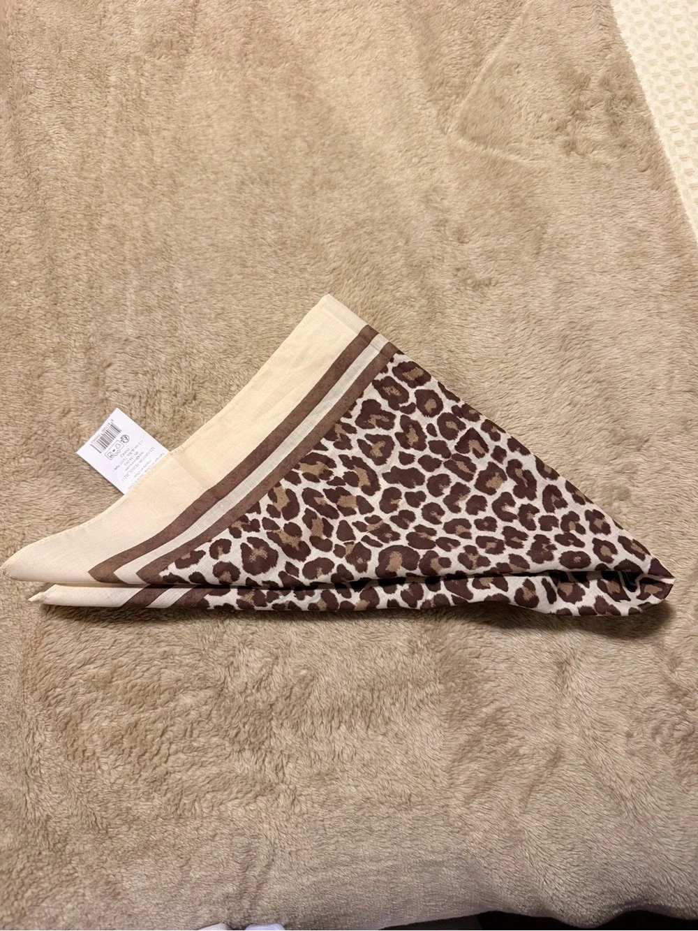 Sezane Leopard Print Silk-Feel Square Scarf - Brown & Cream BRAND NEW